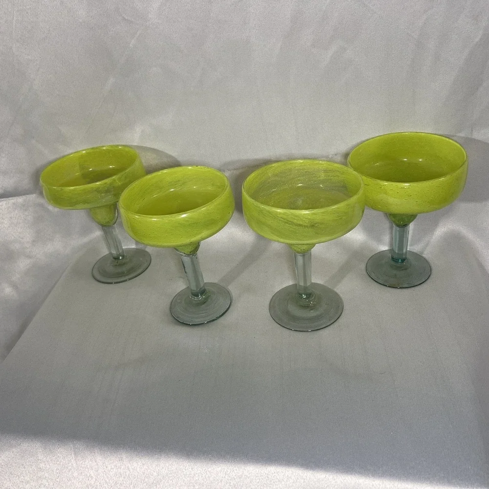 Set Of 4 Mexican Hand Blown Glass‎ Margarita Glasses